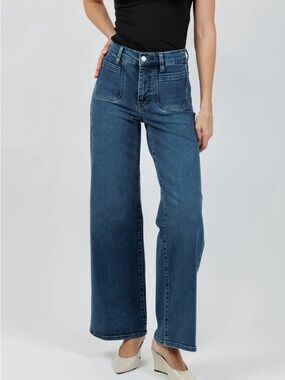 FRAME Le Slim Palazzo Bardot Pocket Jeans Womens Size 32 Flare Leg Medium Wash